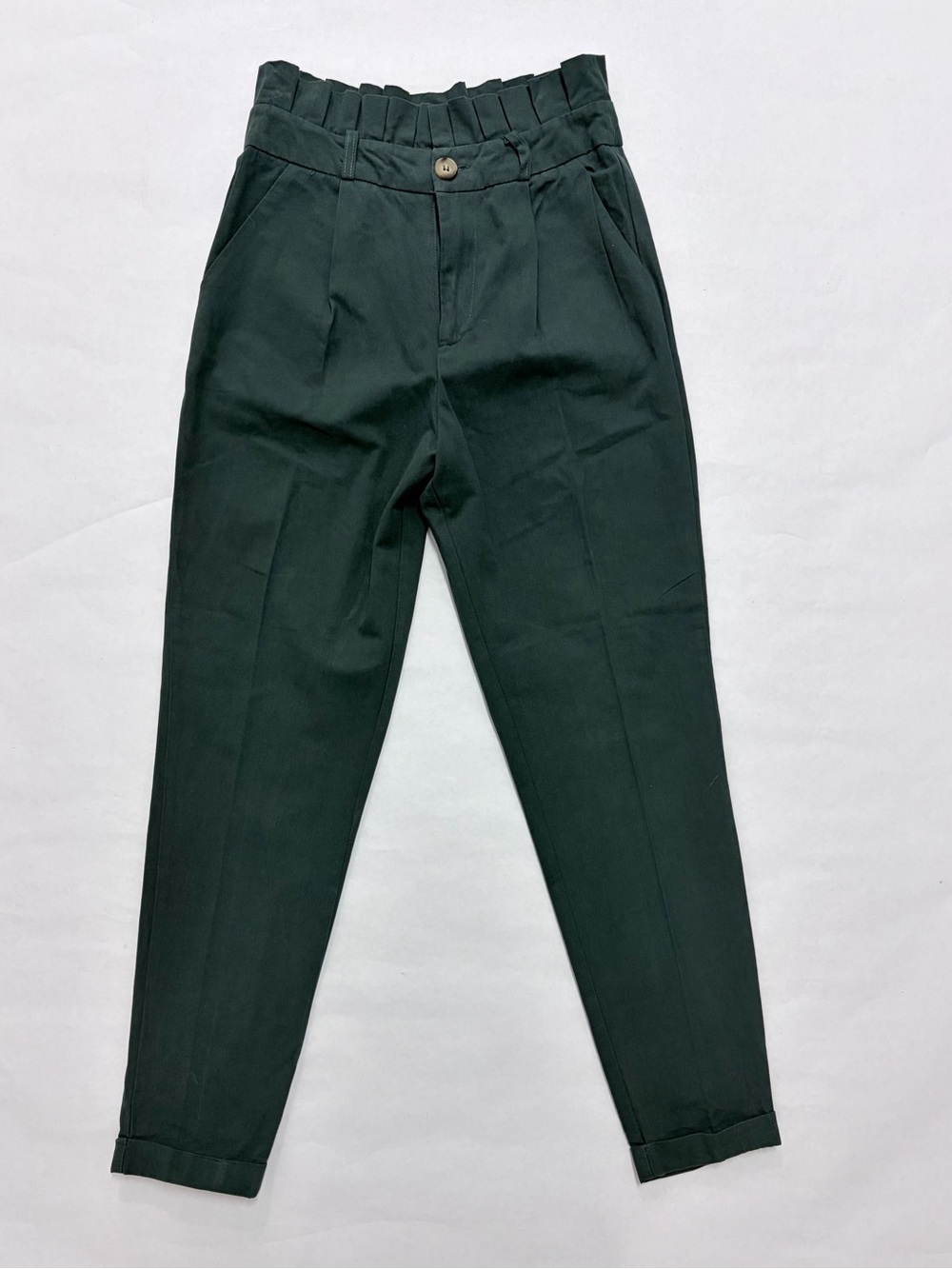Sbetro forest green high-waisted paperbag pleaded tapered pants